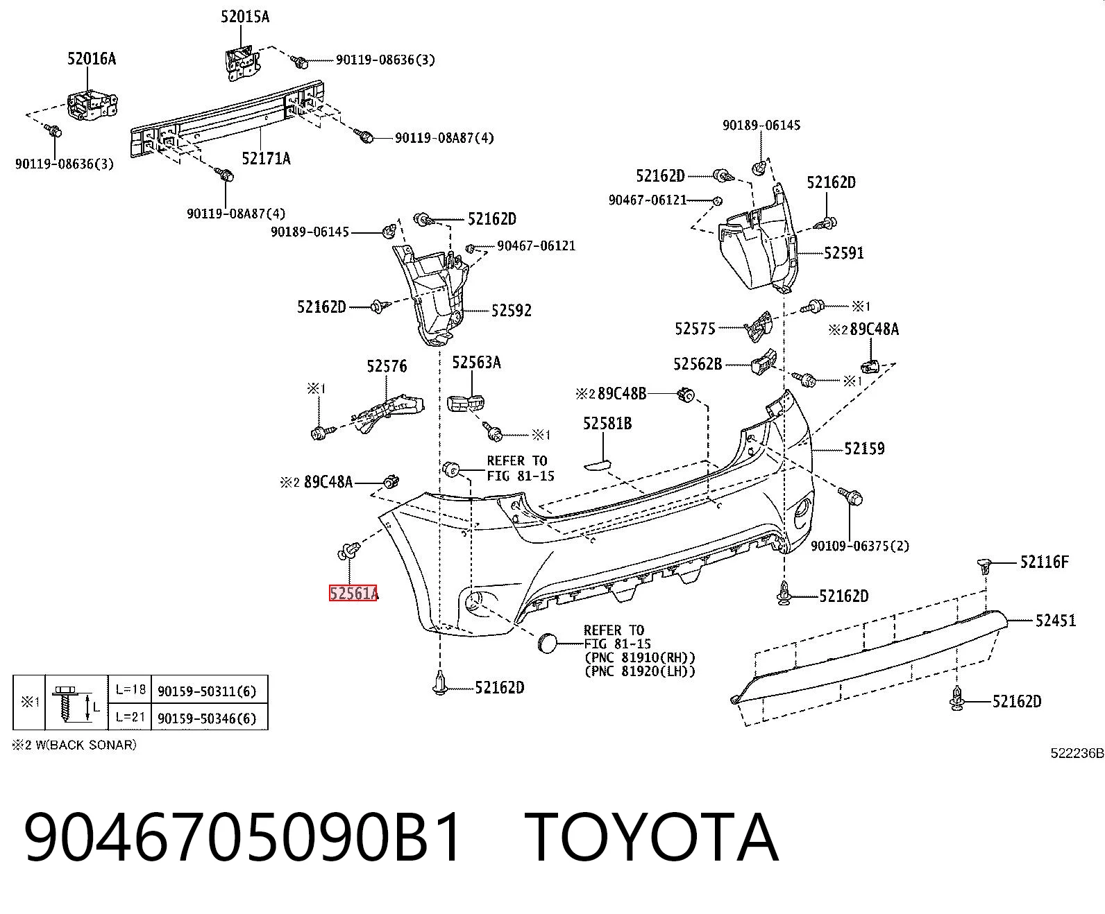 9046705090B1 Toyota Clips de montaje parachoques delantero
