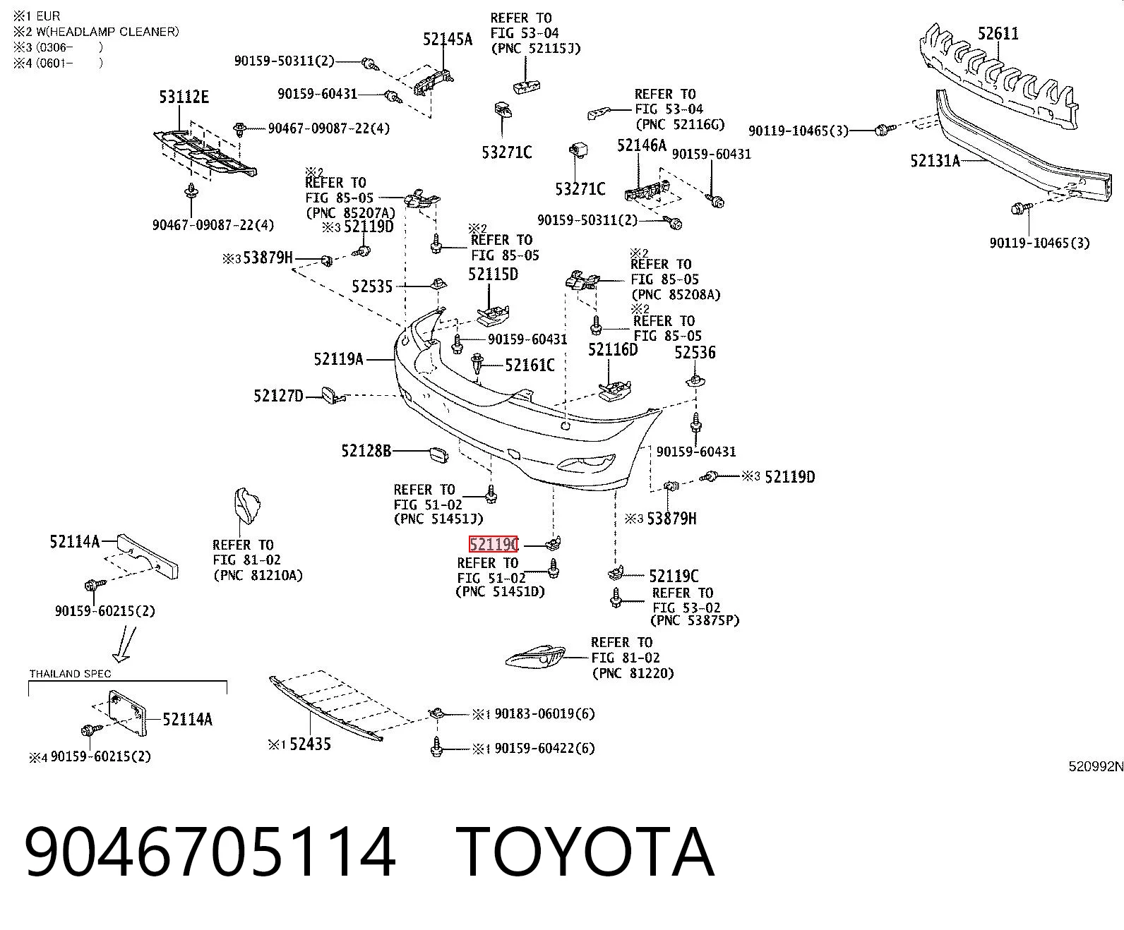 9046705114 Toyota Clips de montaje parachoques delantero