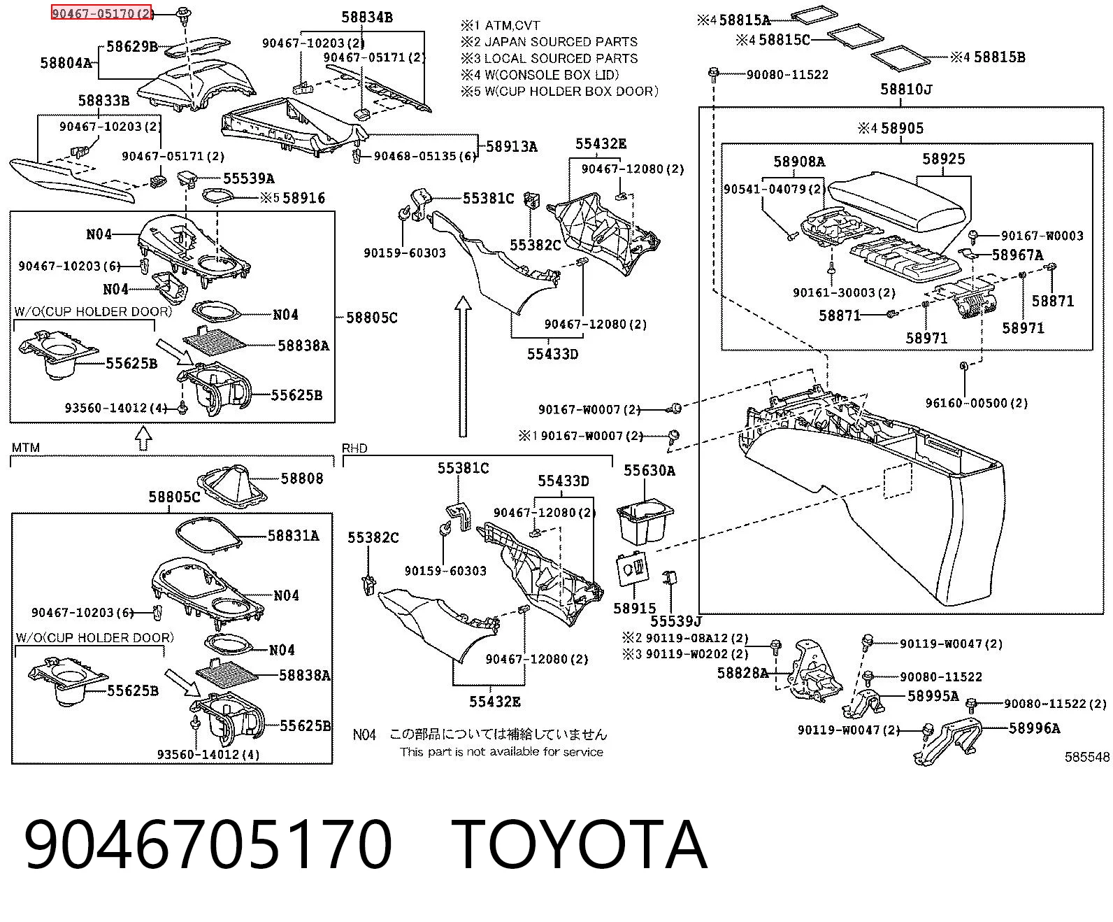 9046705170 Toyota Clip de fijación del guardabarros delantero