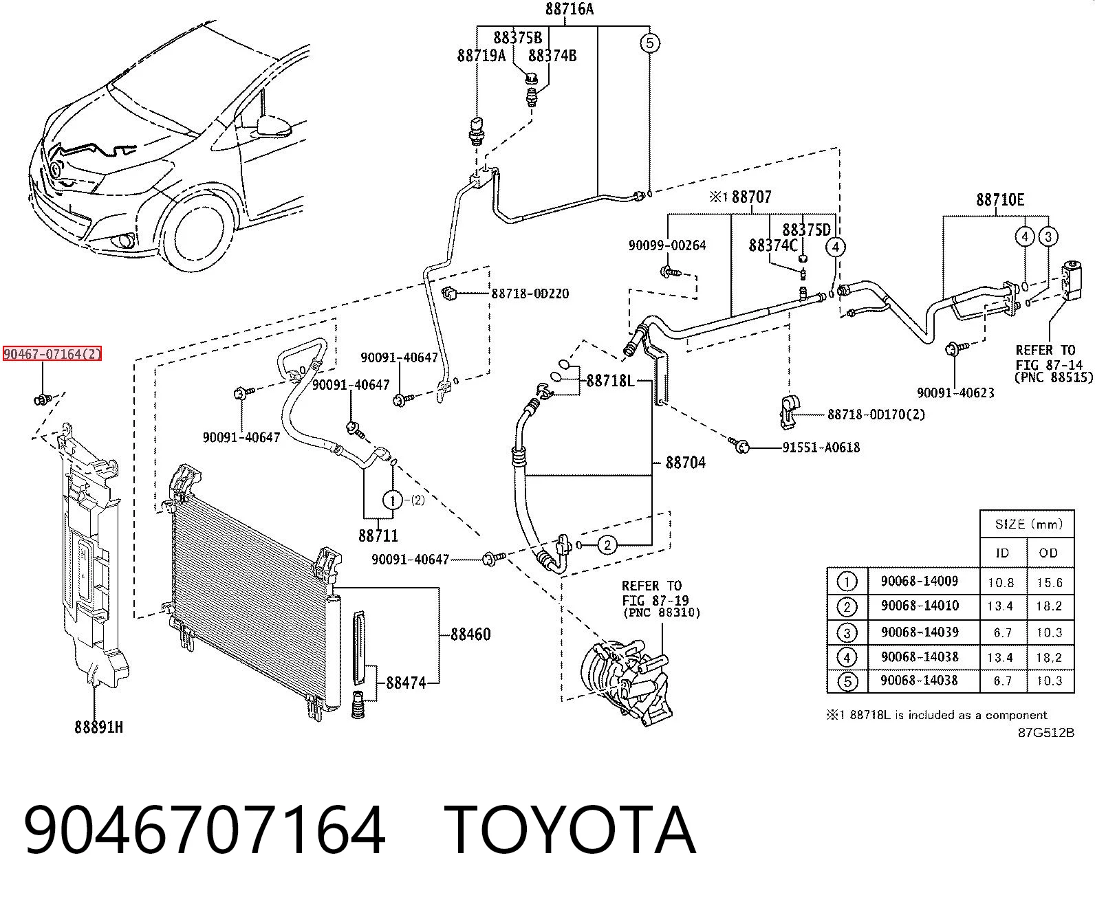 9046707164 Toyota Clip de fijación del guardabarros delantero