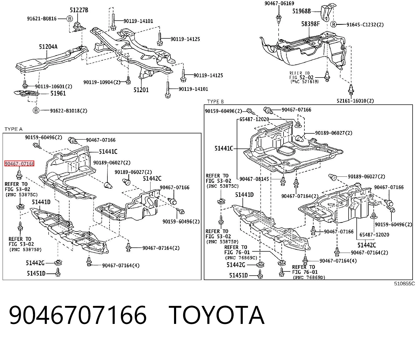 9046707166 Toyota Clip de fijación del guardabarros delantero