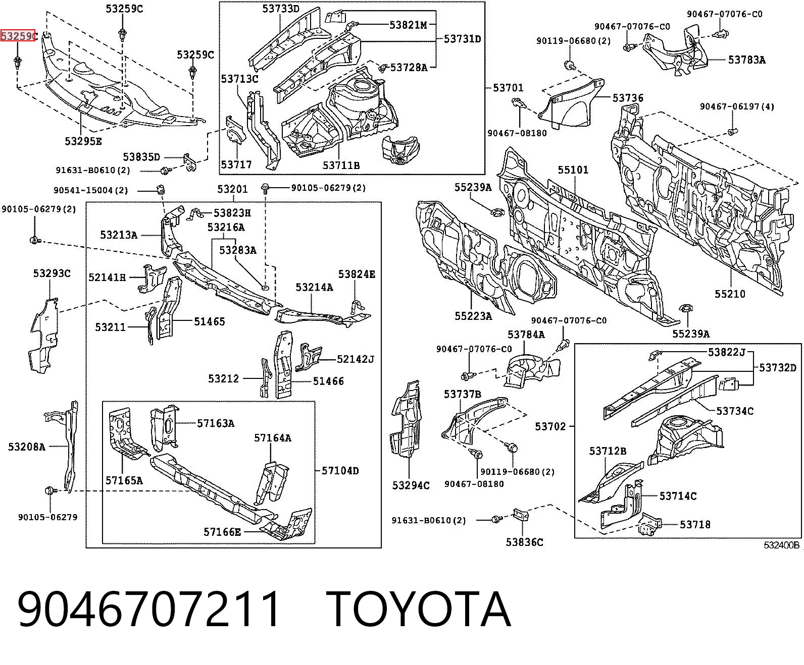 9046707211 Toyota Clip de fijación de moldura de parabrisas