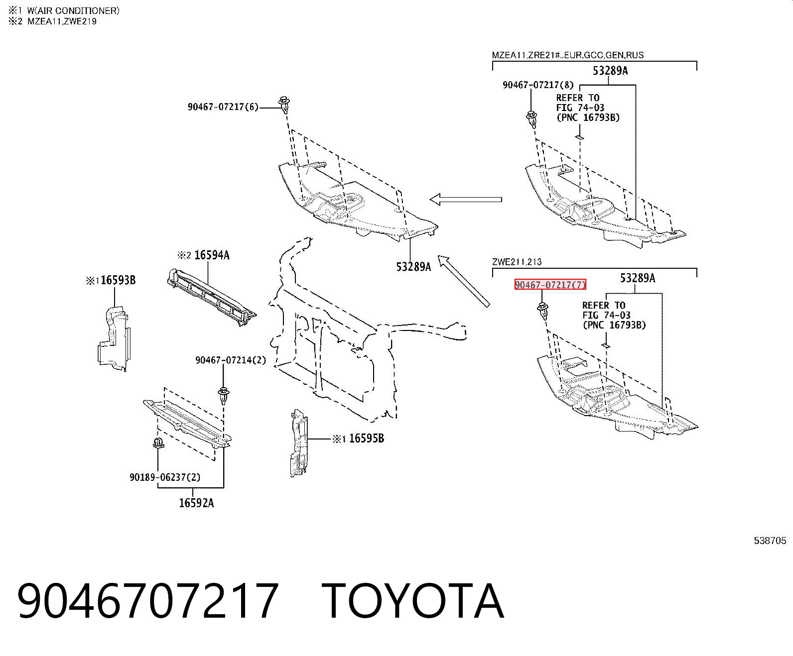 9046707217 Toyota Clip de fijación de la rejilla del radiador al panel