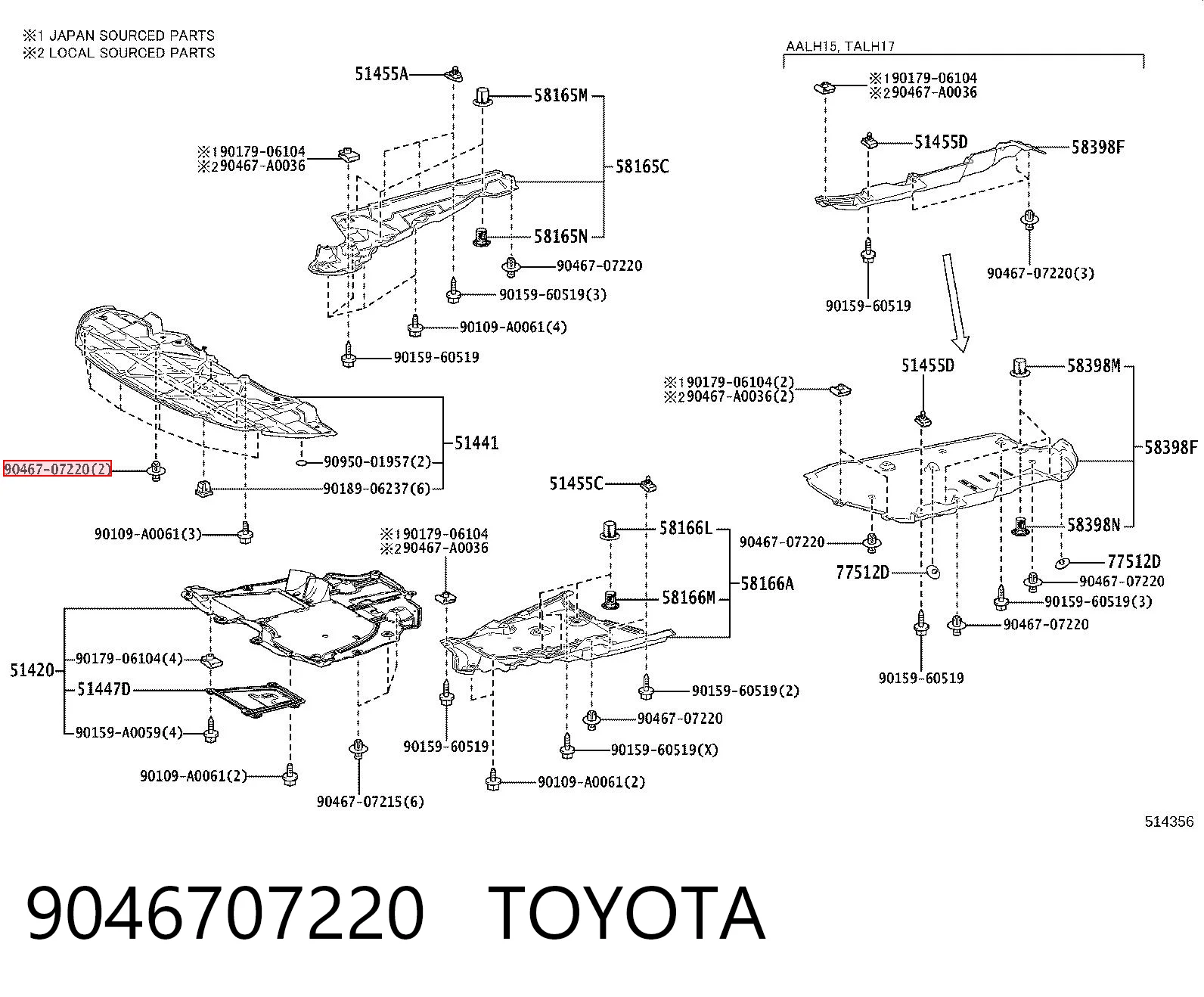 9046707220 Toyota Clip de fijación del guardabarros delantero