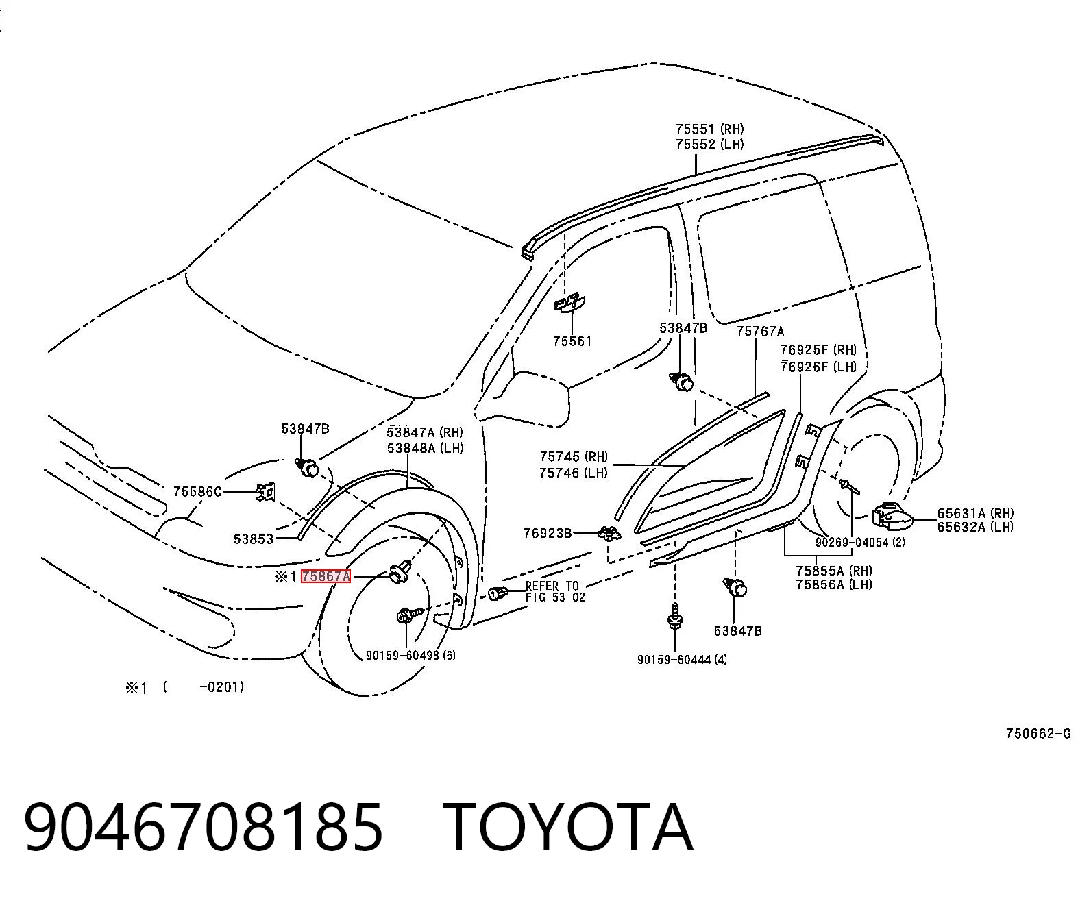 9046708185 Toyota Clip de fijación del guardabarros delantero