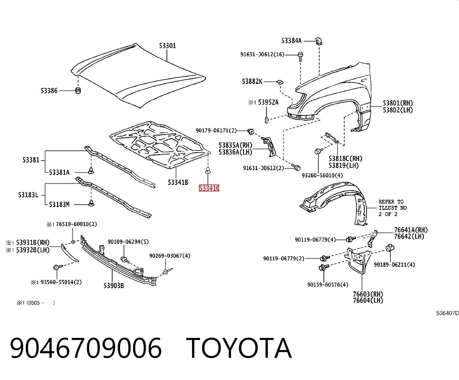 9046709006 Toyota Clip del aislante del capó