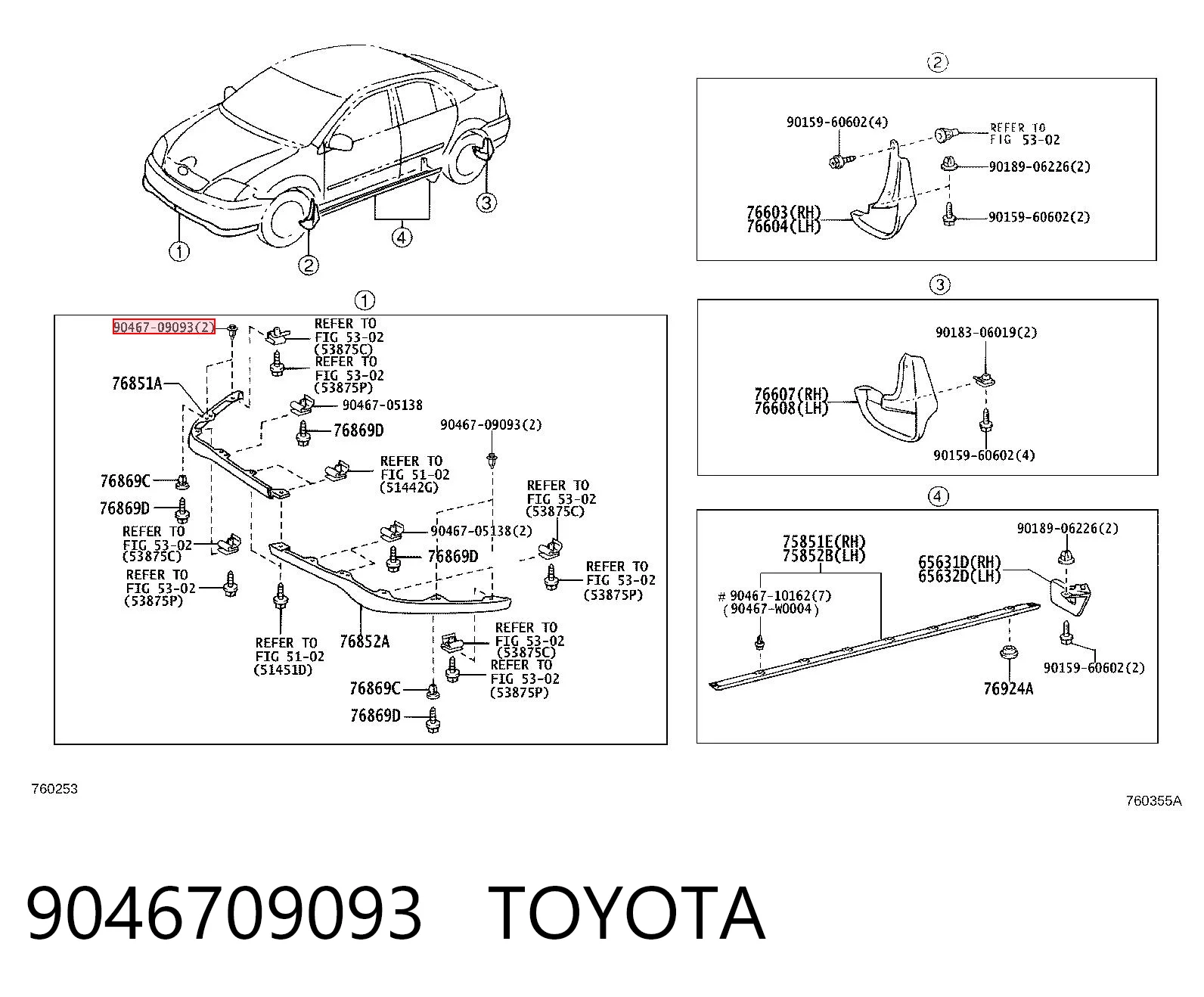 9046709093 Toyota Clip de fijación del guardabarros delantero