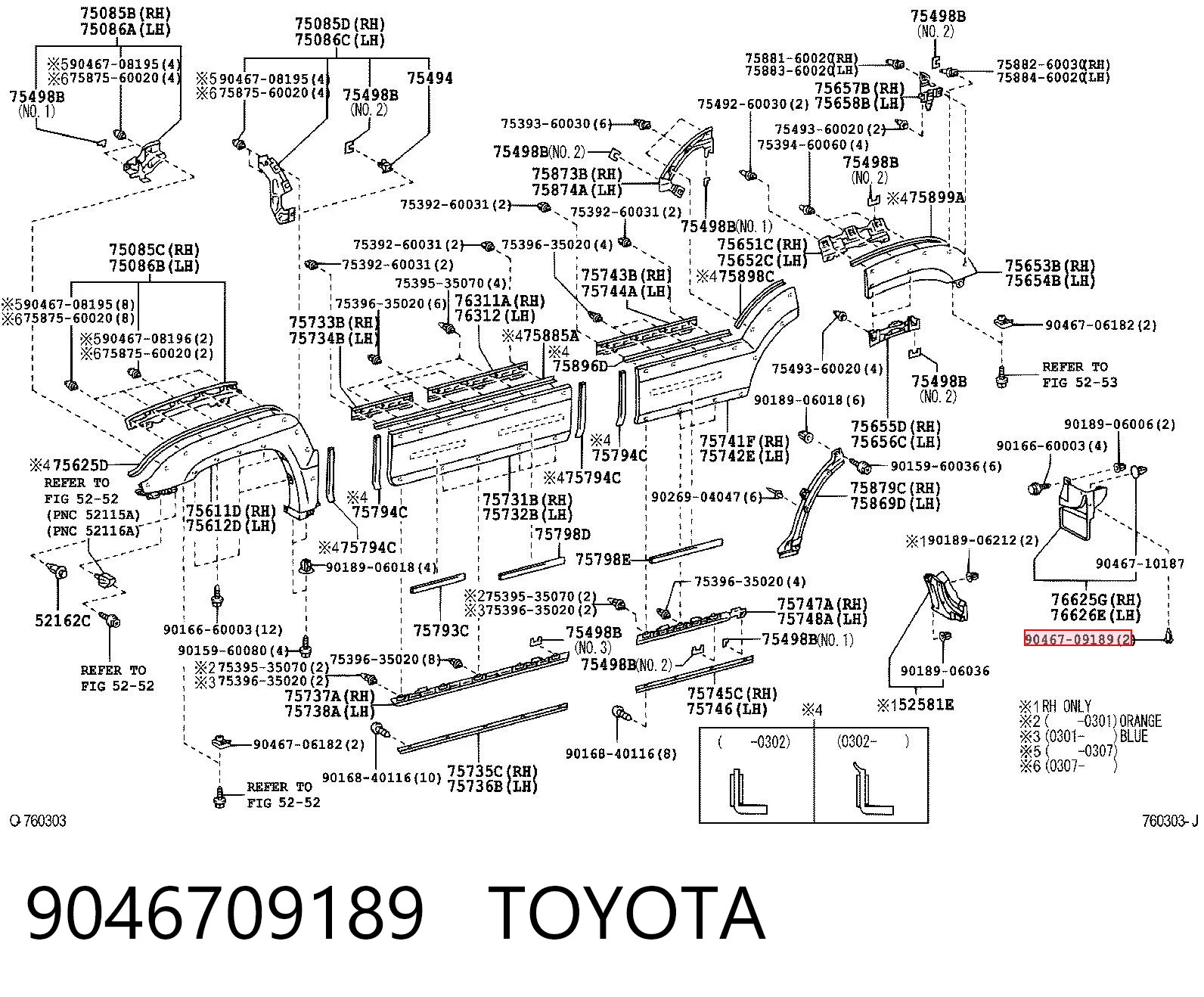 9046709189 Toyota Clip de fijación del guardabarros delantero