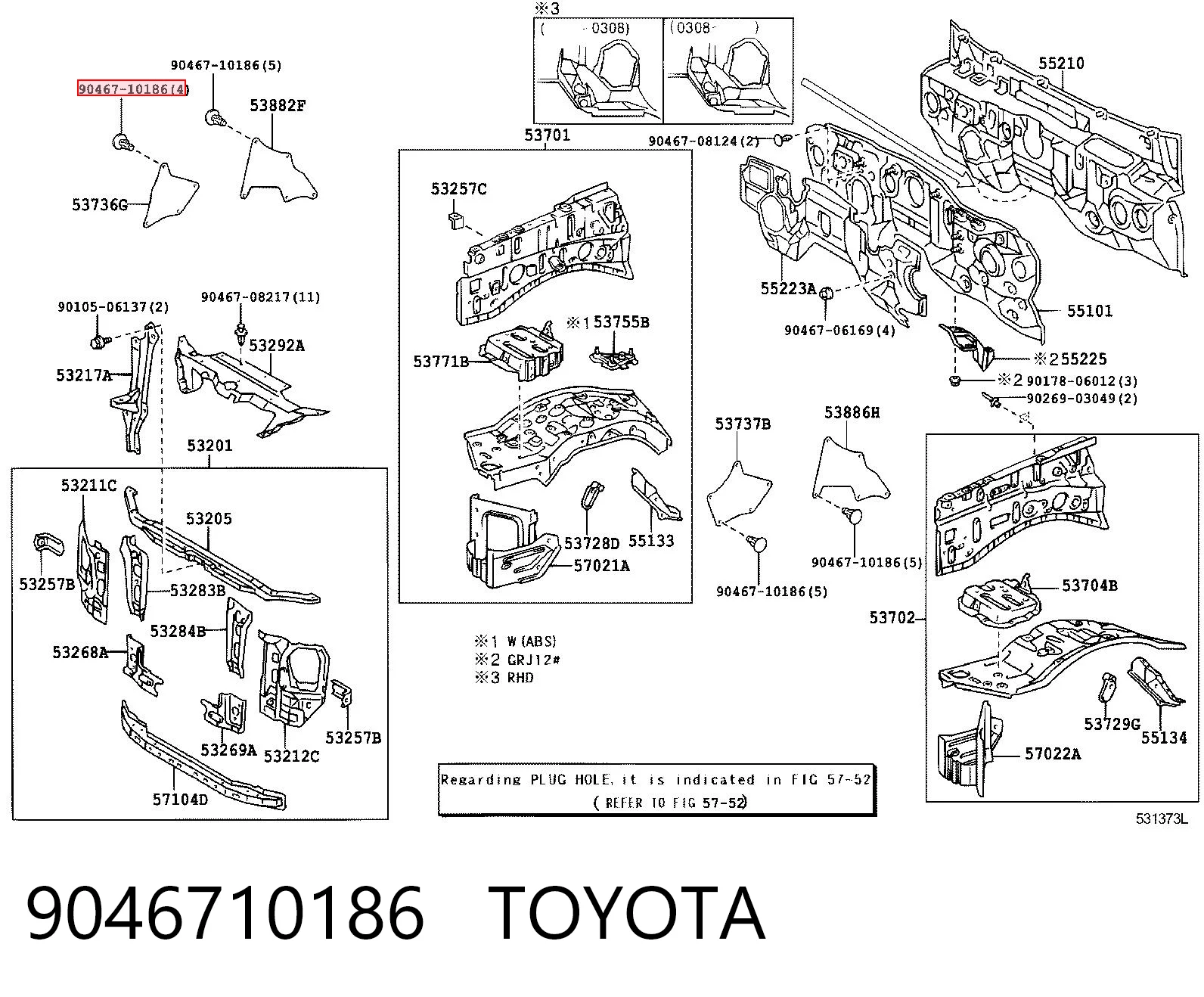 9046710186 Toyota Clip de fijación del guardabarros delantero