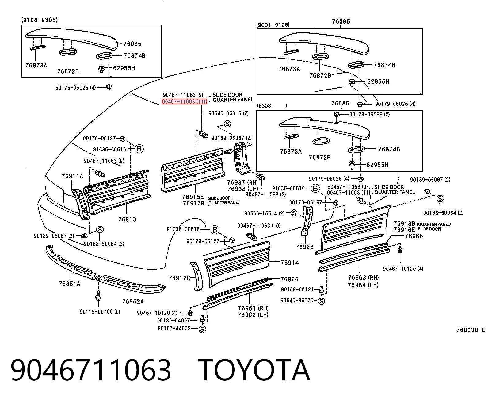 9046711063 Toyota Clip de fijación del guardabarros delantero