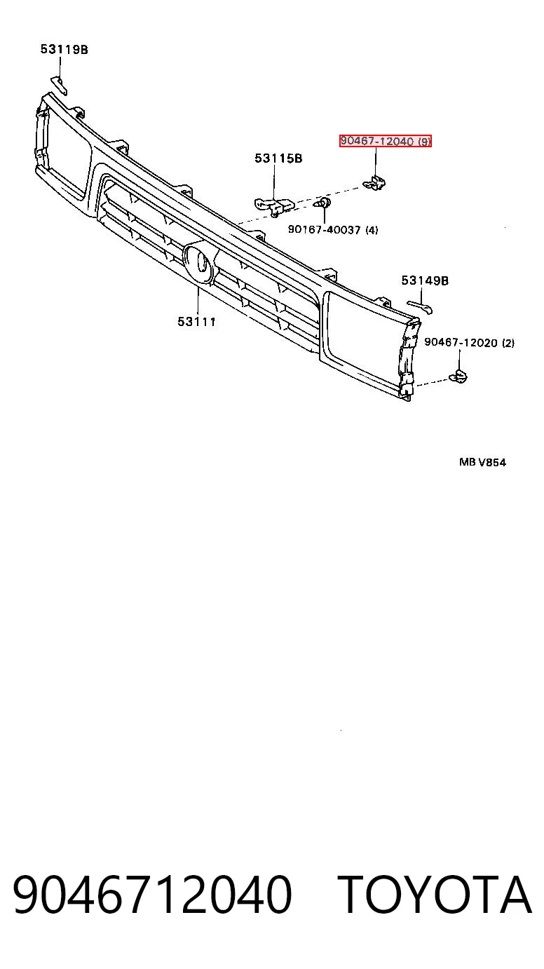 9046712040 Toyota Clip de fijación del guardabarros delantero