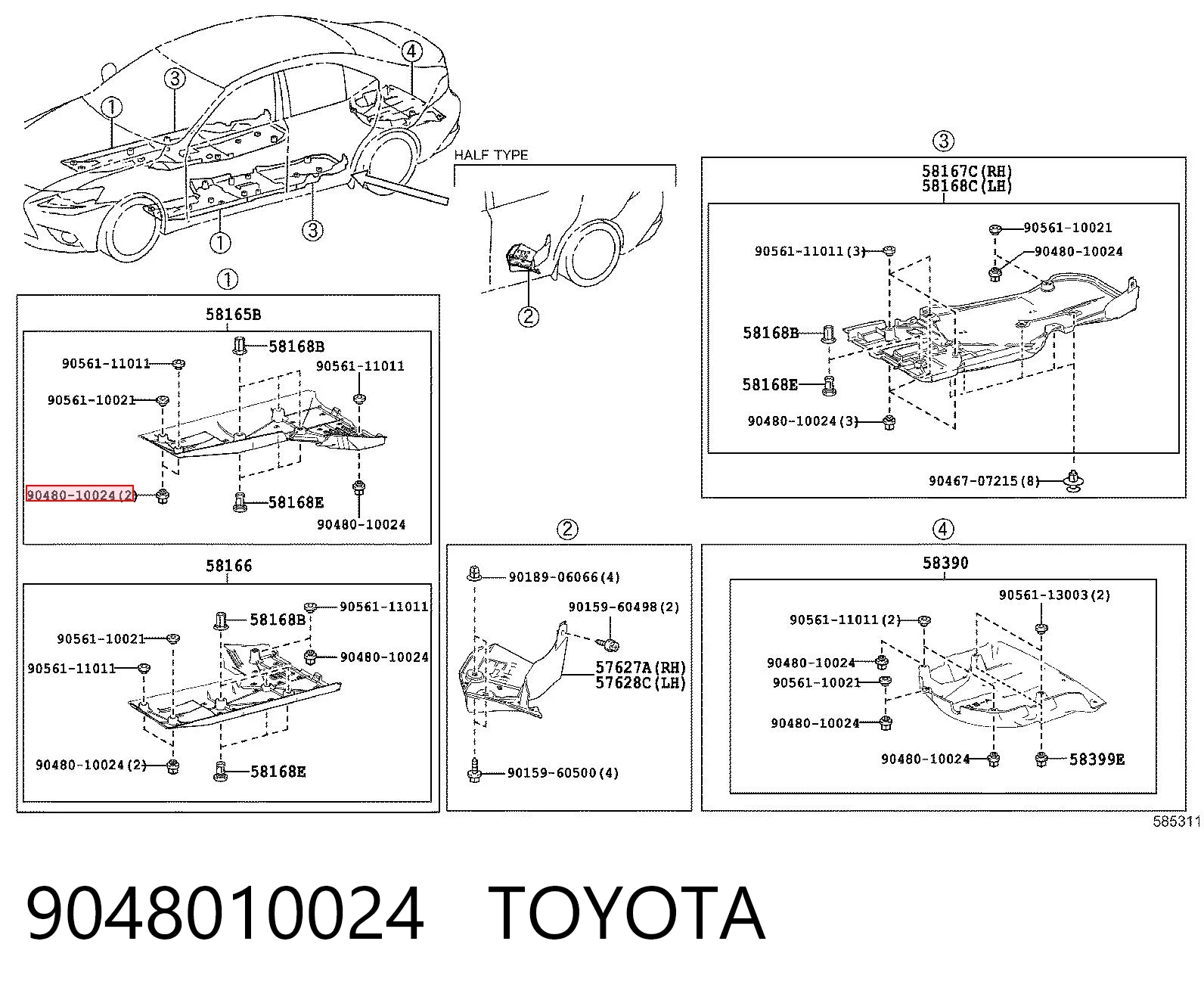 9048010024 Toyota Clip de protección del bajo