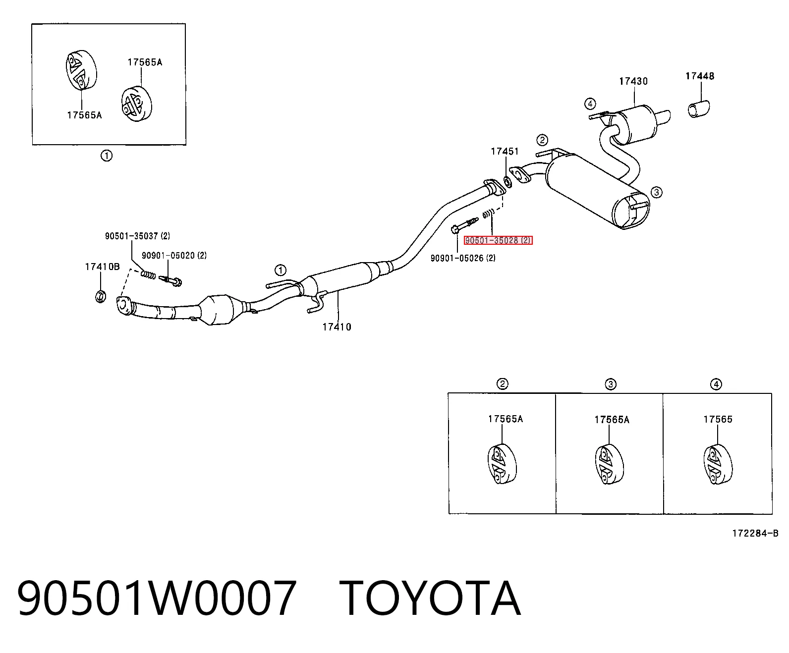 90501W0007 Toyota Resorte del sistema de escape