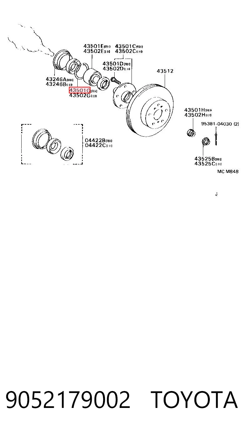 9052179002 Toyota Anillo de retención del cojinete de la rueda delantera