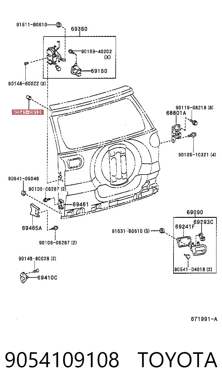 9054109108 Toyota Limitador de apertura de puerta trasera