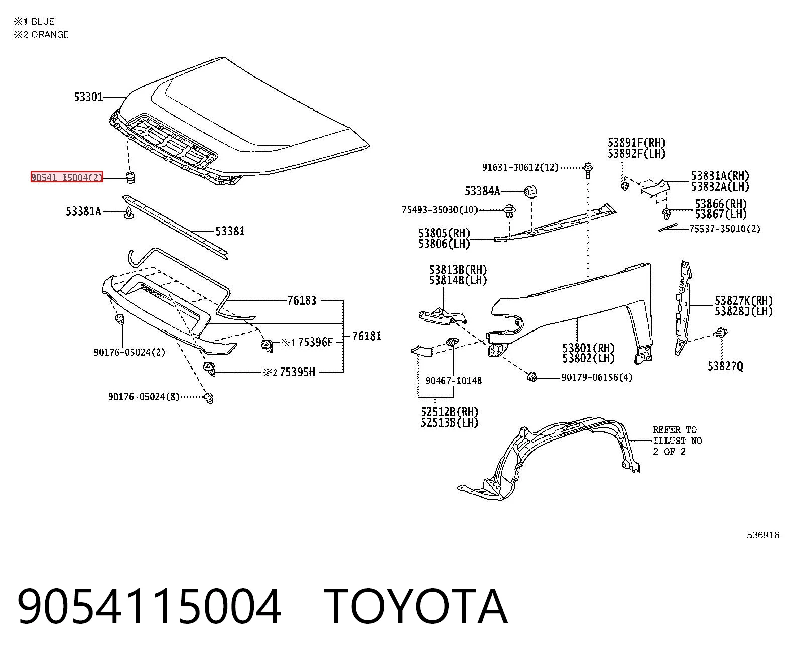 9054115004 Toyota Tope del capó