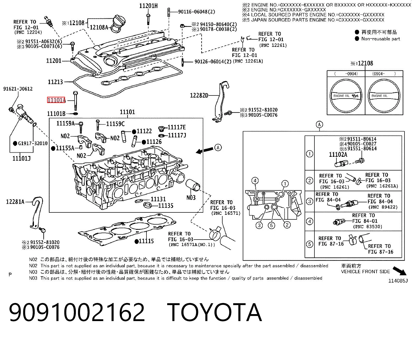 9091002162 Toyota Pernos de culata