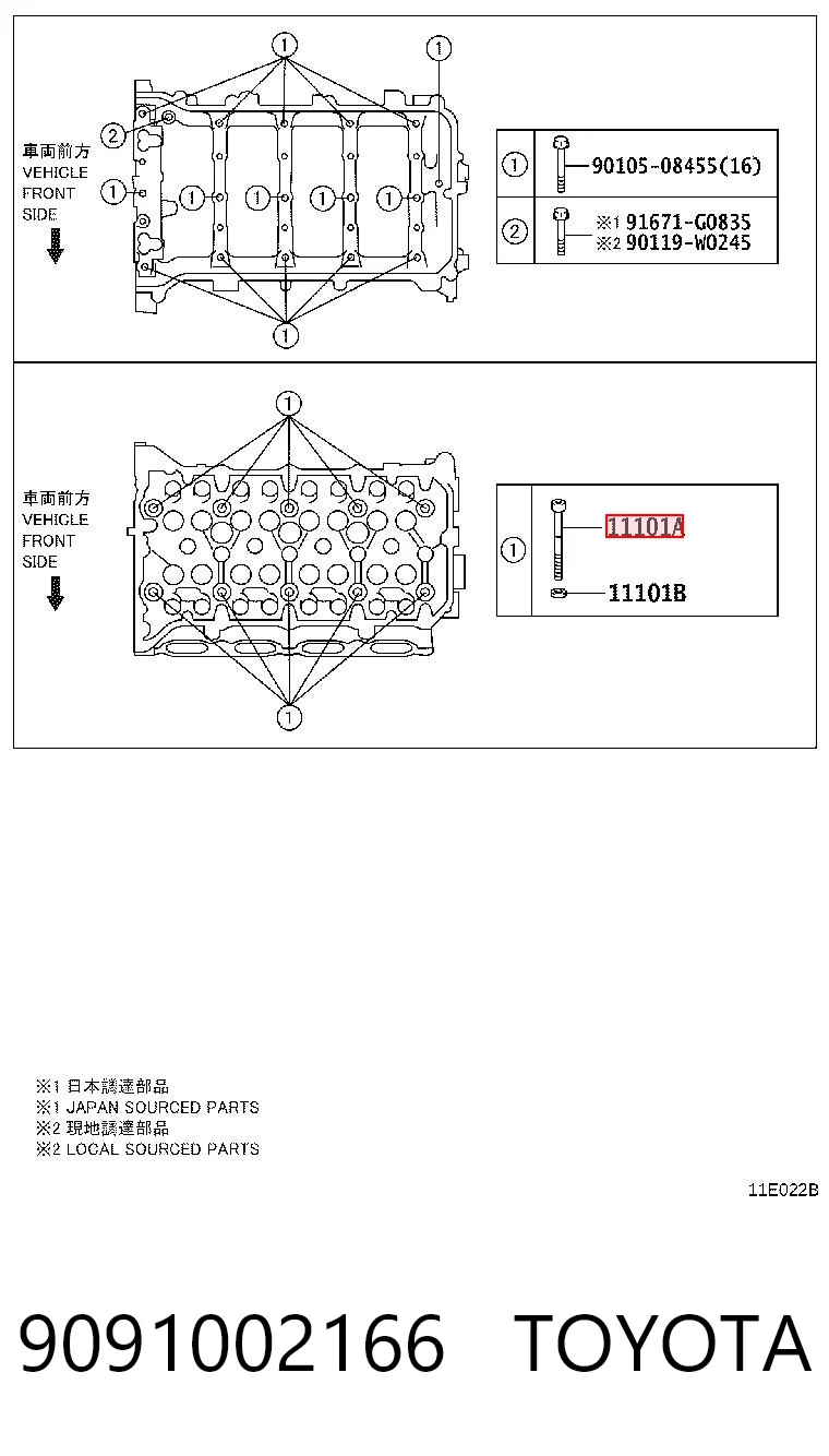 9091002166 Toyota Pernos de culata