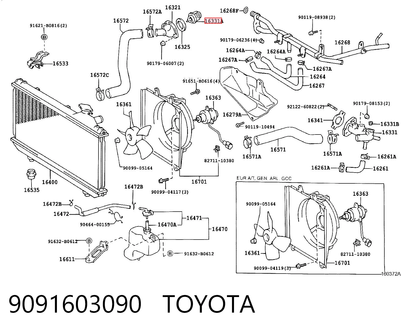 9091603090 Toyota Termostato de agua