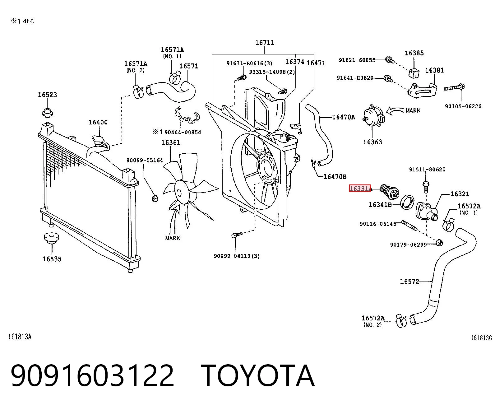 9091603122 Toyota Termostato de agua