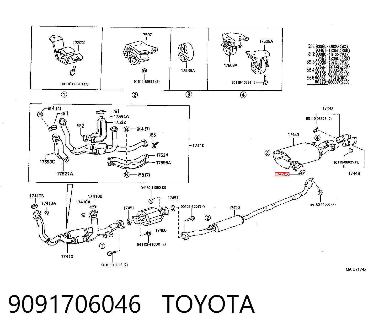 9091706046 Toyota Junta de montaje del silenciador