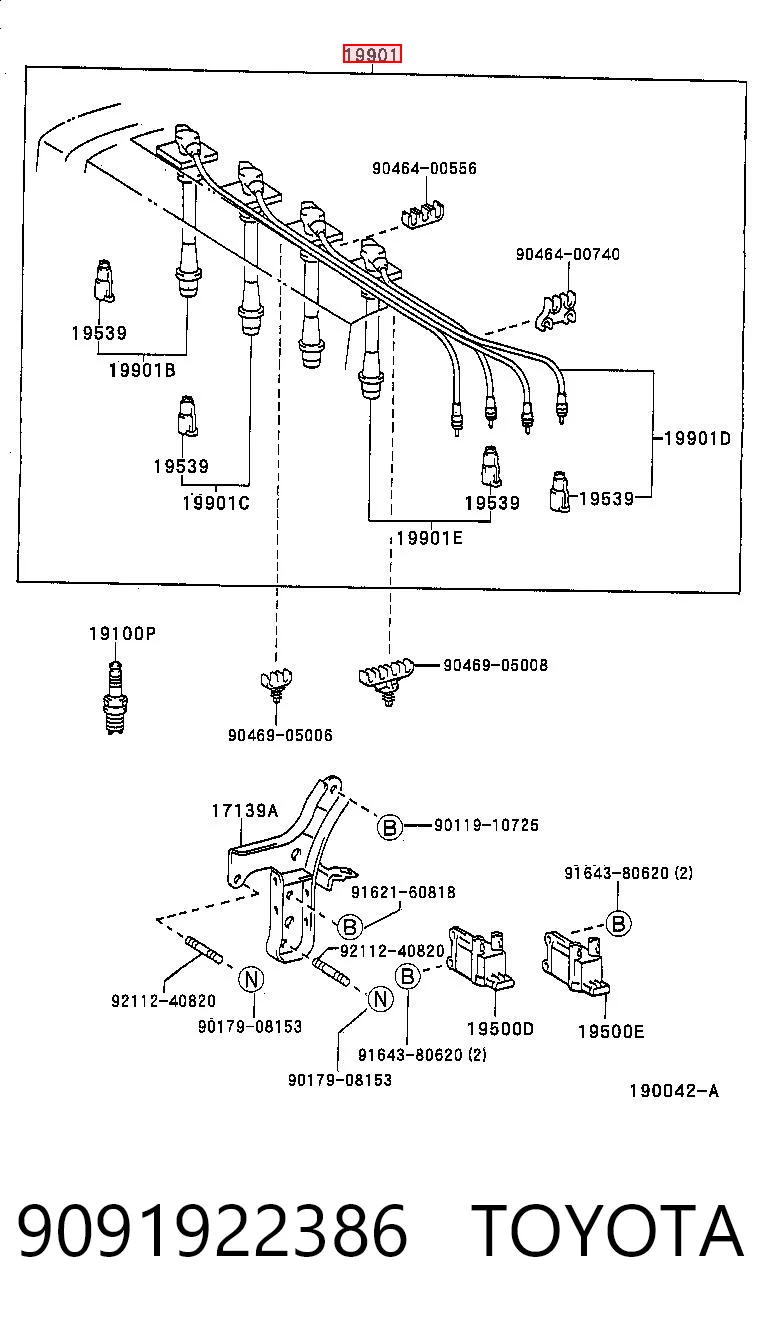 9091922386 Toyota Cables de alta tensión, juego