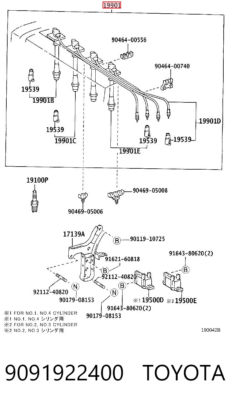 9091922400 Toyota Cables de alta tensión, juego