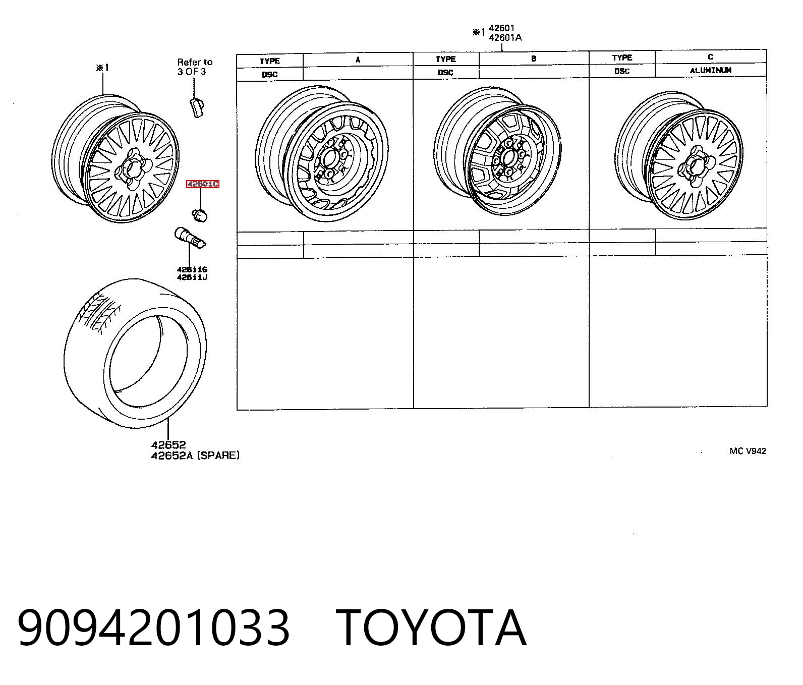 9094201033 Toyota Perno de rueda