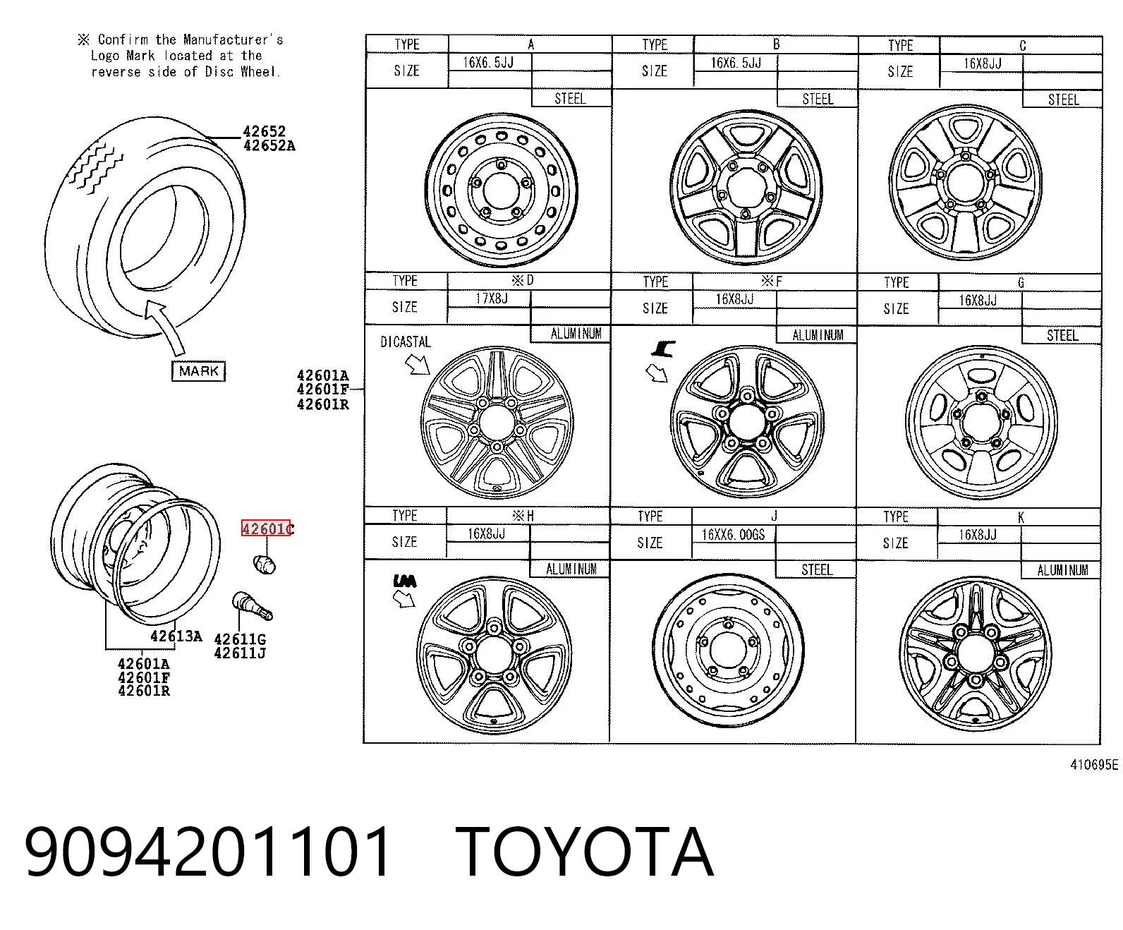 9094201101 Toyota Perno de rueda