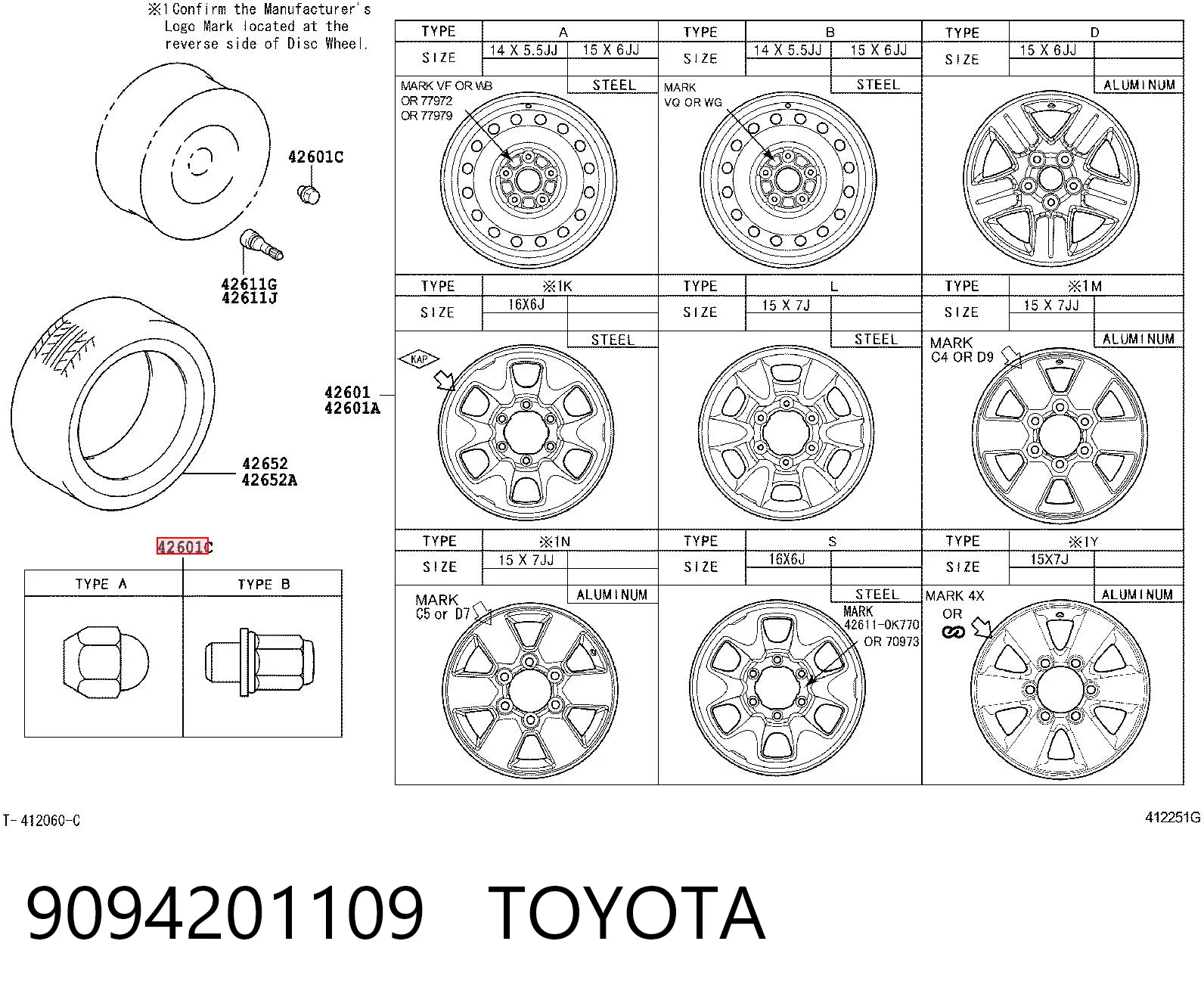 9094201109 Toyota Perno de rueda
