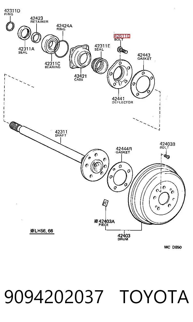 9094202037 Toyota Espárrago de rueda delantero