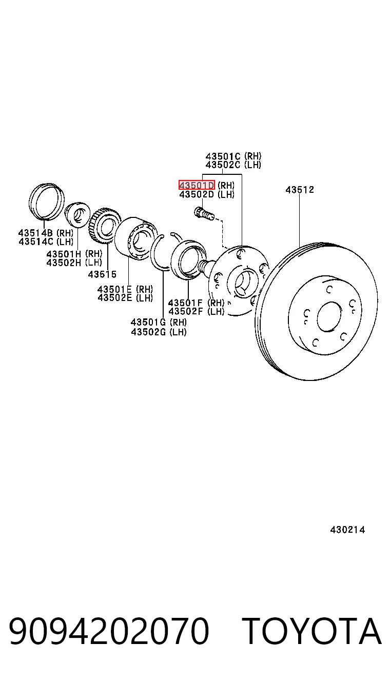 9094202070 Toyota Espárrago de rueda delantero