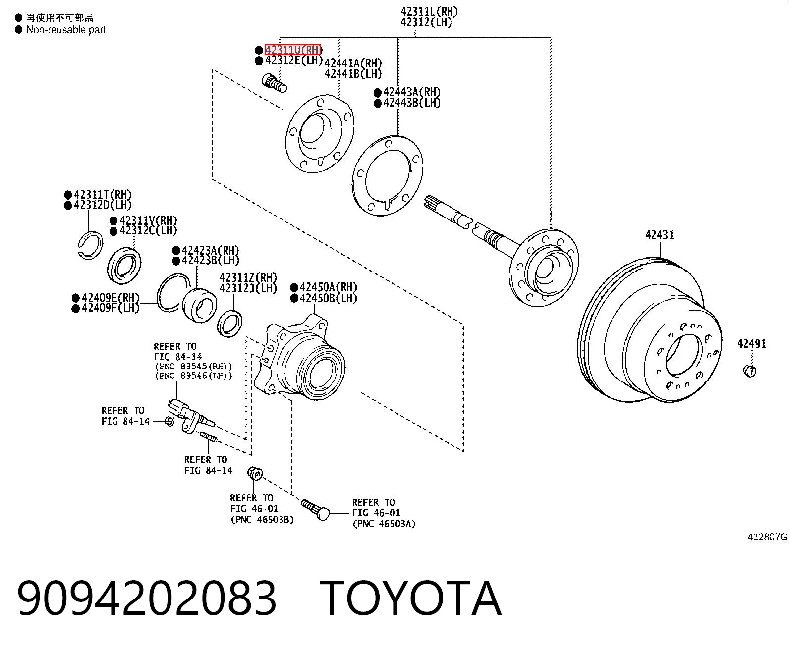 9094202083 Toyota Perno de cubo