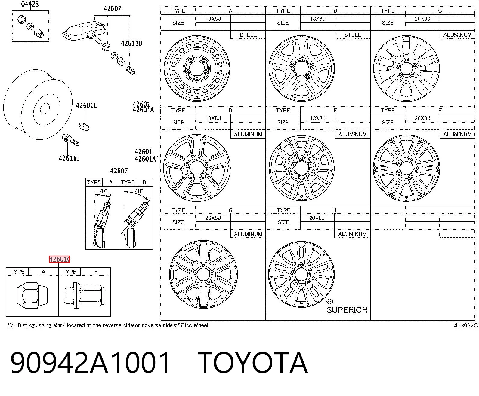 90942A1001 Toyota Perno de rueda