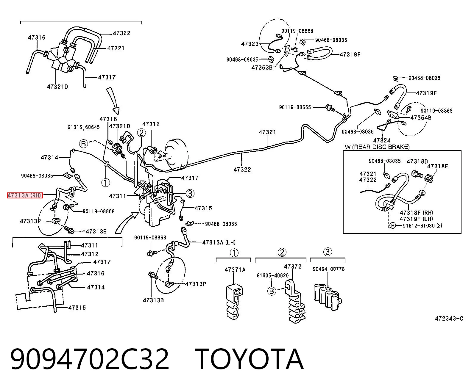 9094702C32 Toyota Tubo flexible de frenos delantero izquierdo 