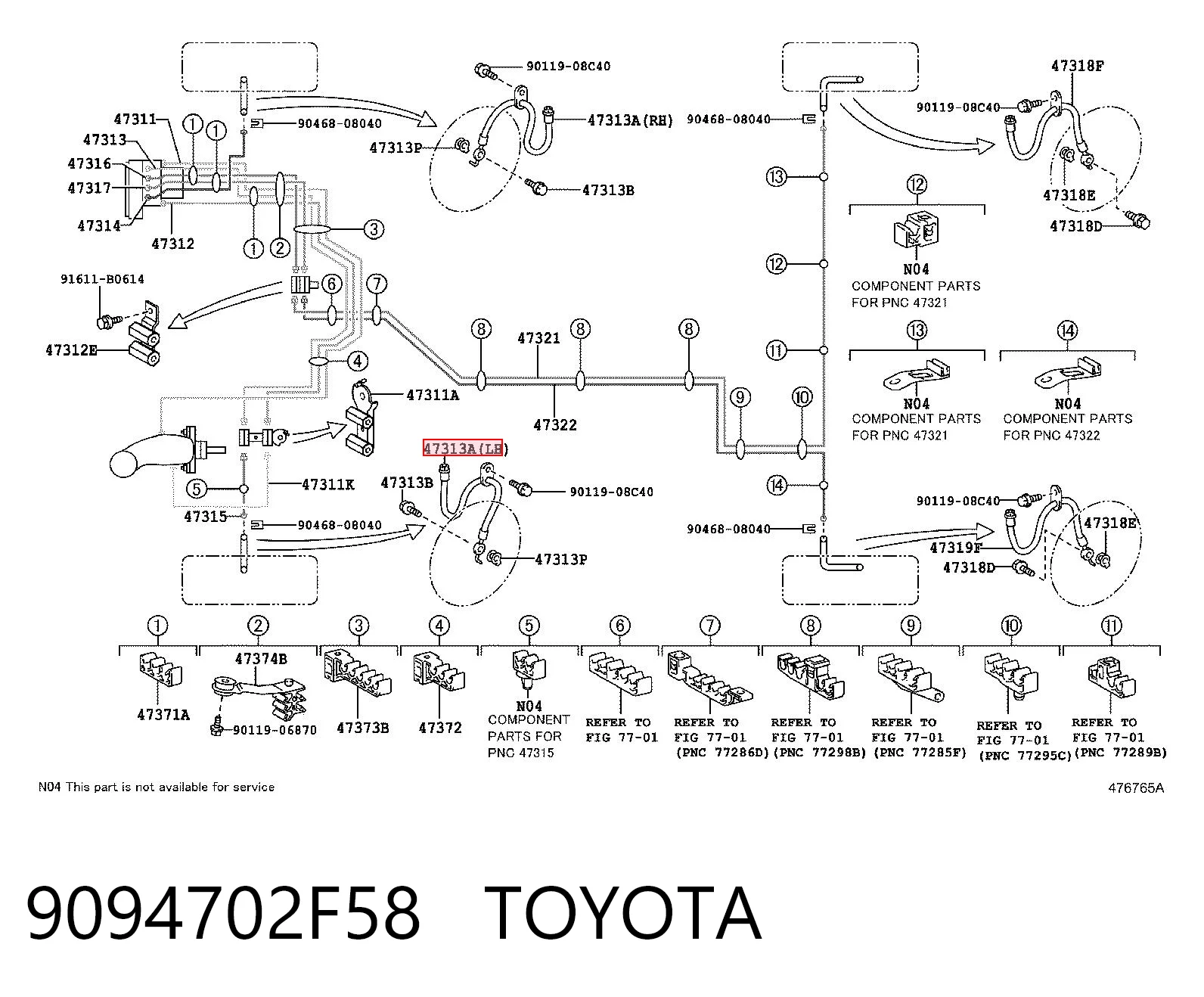 9094702F58 Toyota Tubo flexible de frenos delantero derecho