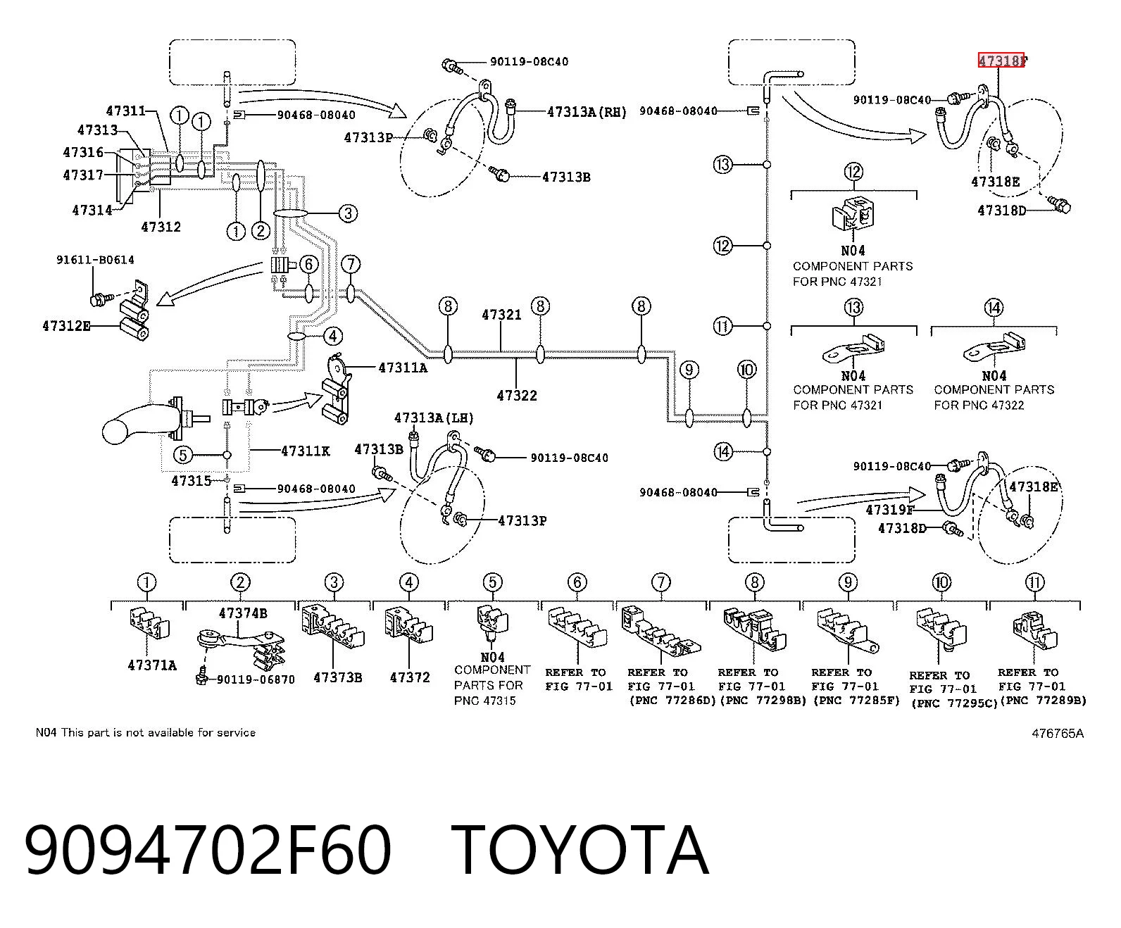 9094702F60 Toyota Manguera de freno trasero derecho