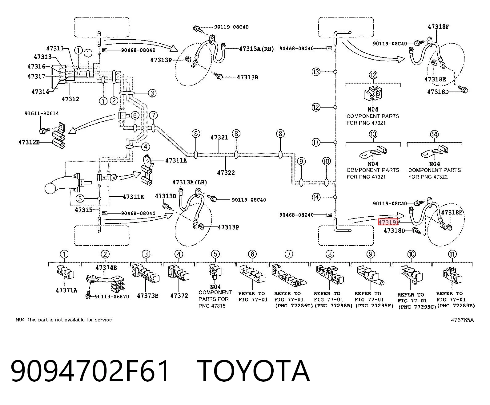 9094702F61 Toyota Manguera de freno trasero izquierdo