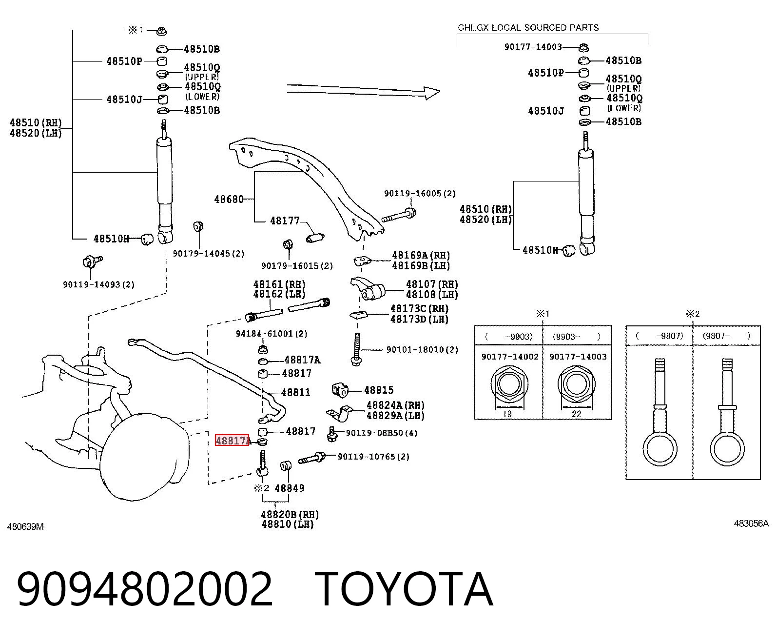 9094802002 Toyota Arandela de casquillo del vástago del amortiguador delantero