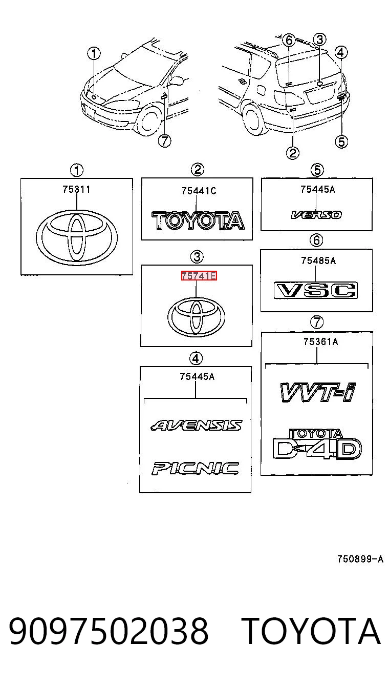 Logotipo de tapa de maletero para Toyota Avensis Verso LCM