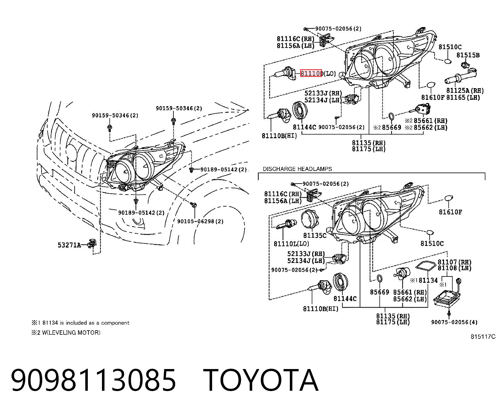 9098113085 Toyota Bombilla de cruce