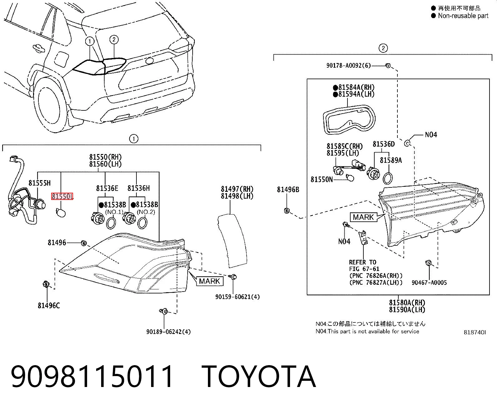 9098115011 Toyota Bombilla de cruce