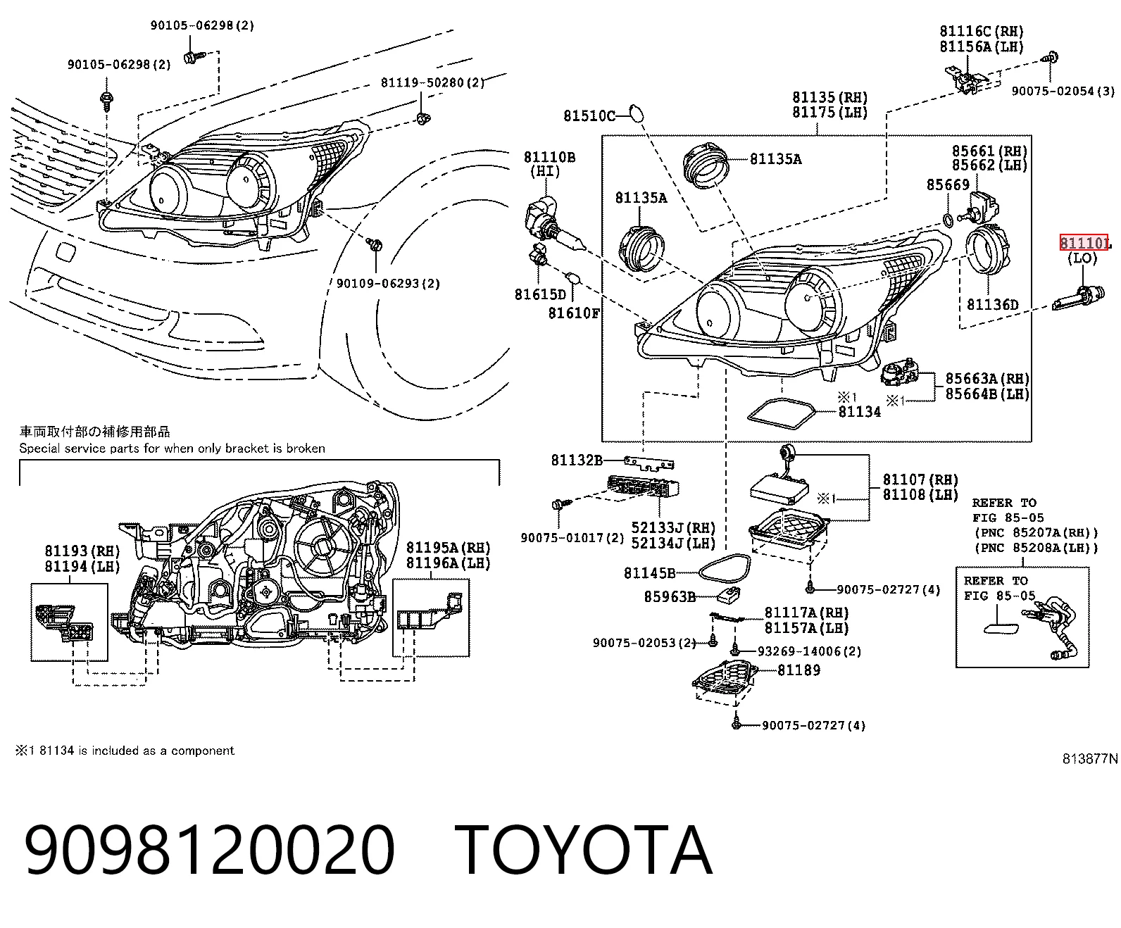 9098120020 Toyota Bombilla de xenón