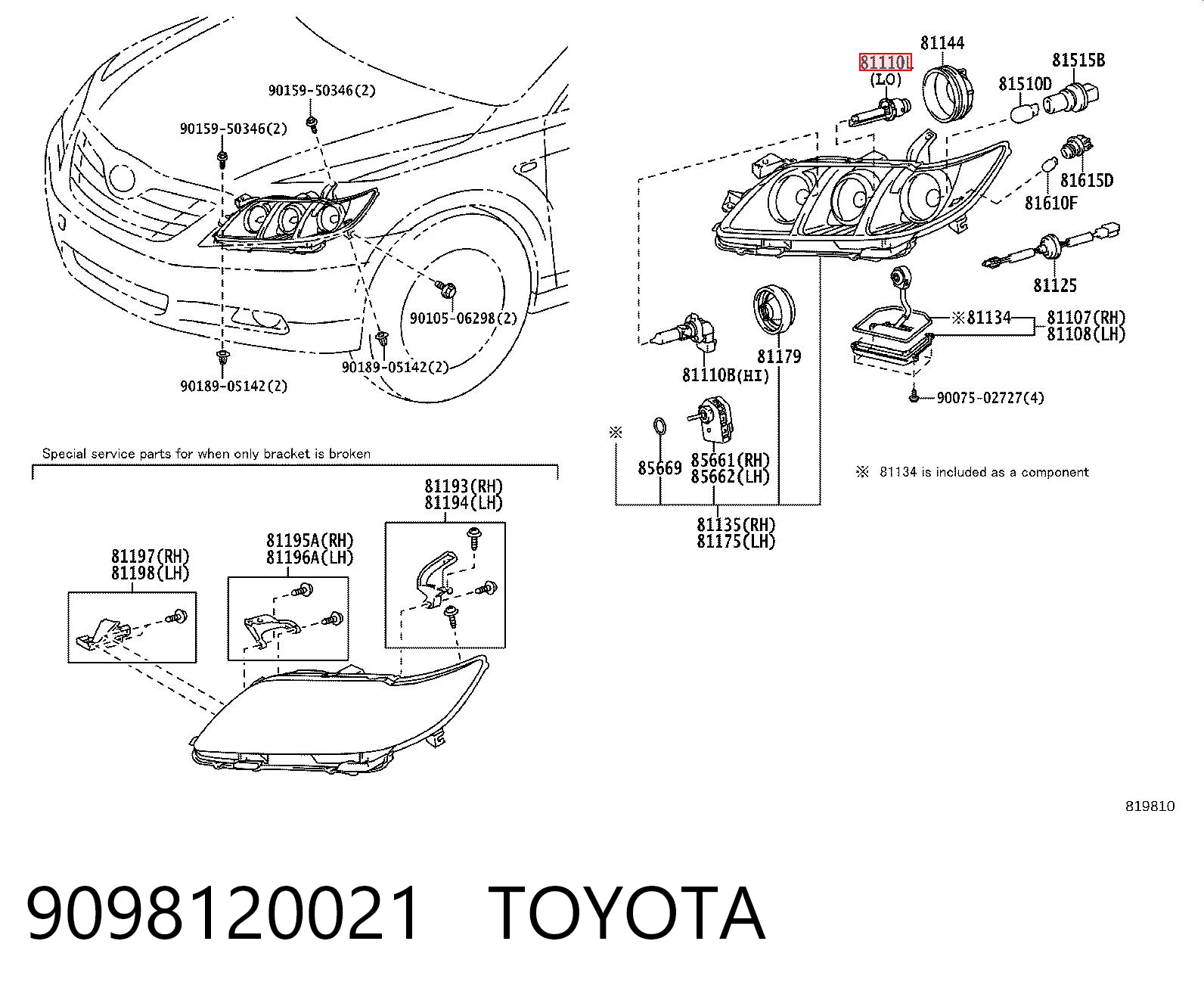 9098120021 Toyota Bombilla de xenón