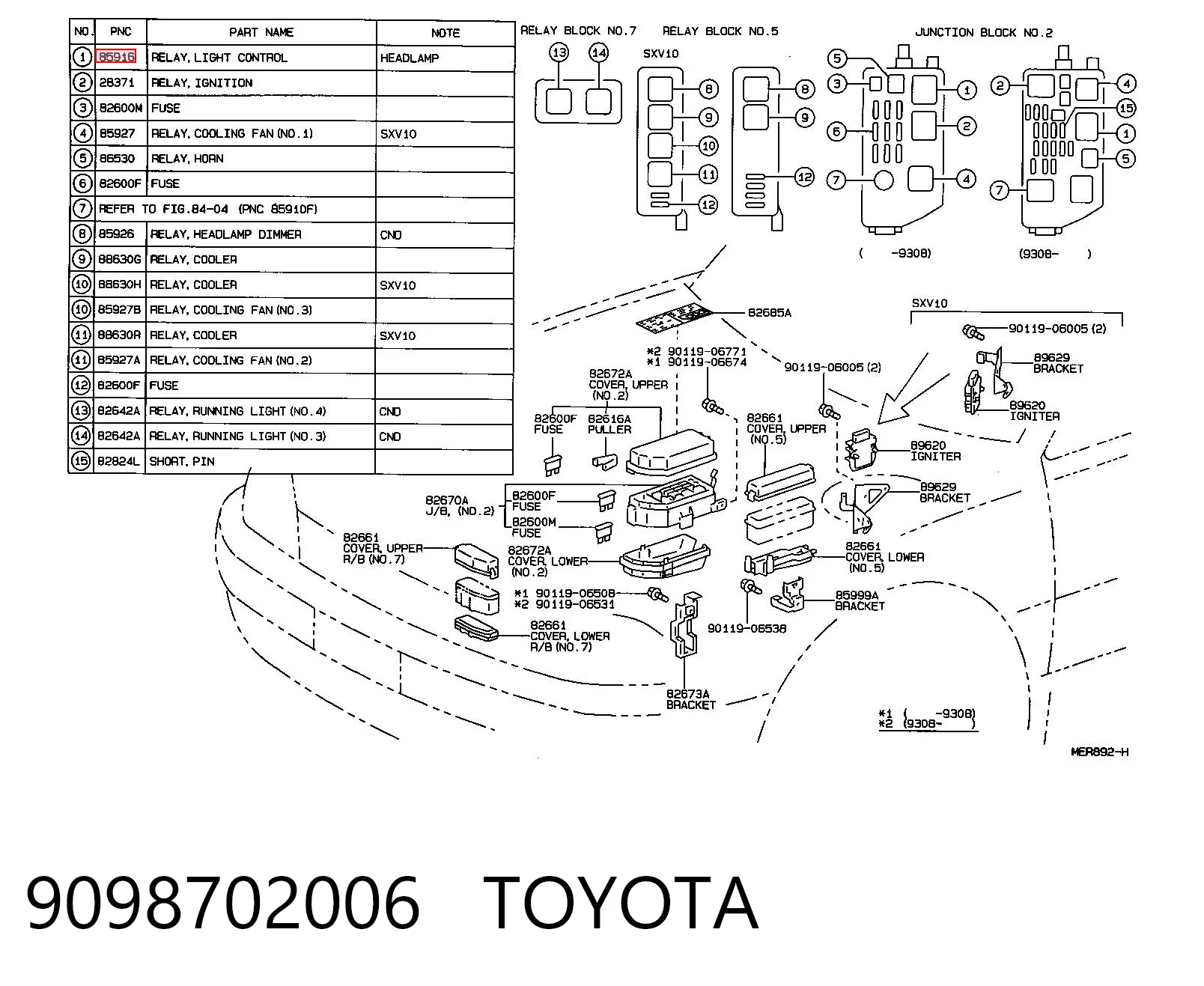 9098702006 Toyota Relé de faro