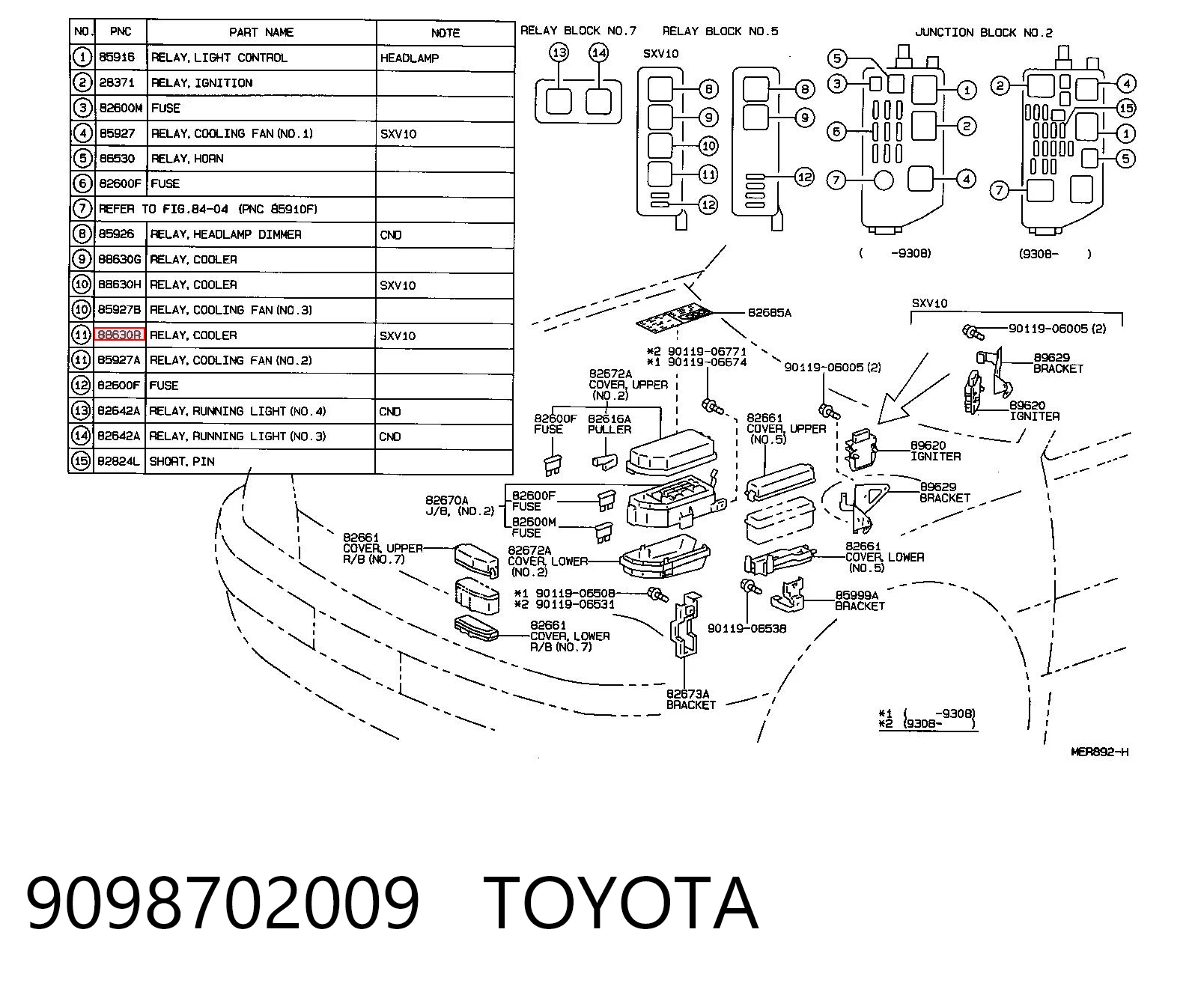 9098702009 Toyota Relé de ventilador de aire acondicionado