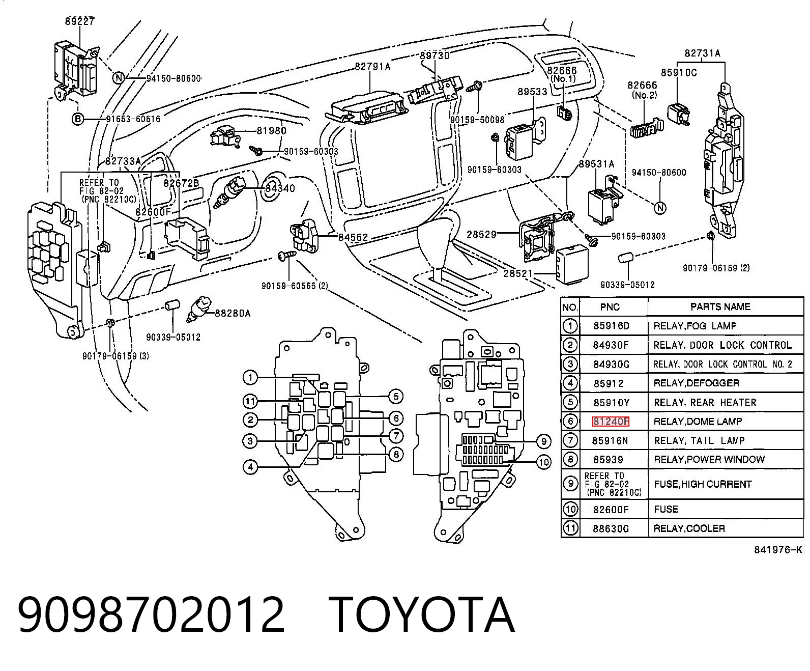 9098702012 Toyota Relé de ventilador de aire acondicionado