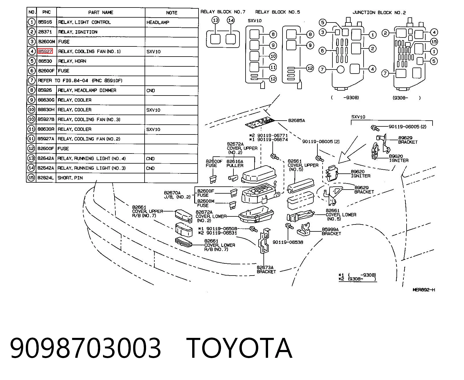 9098703003 Toyota Relé de ventilador de aire acondicionado
