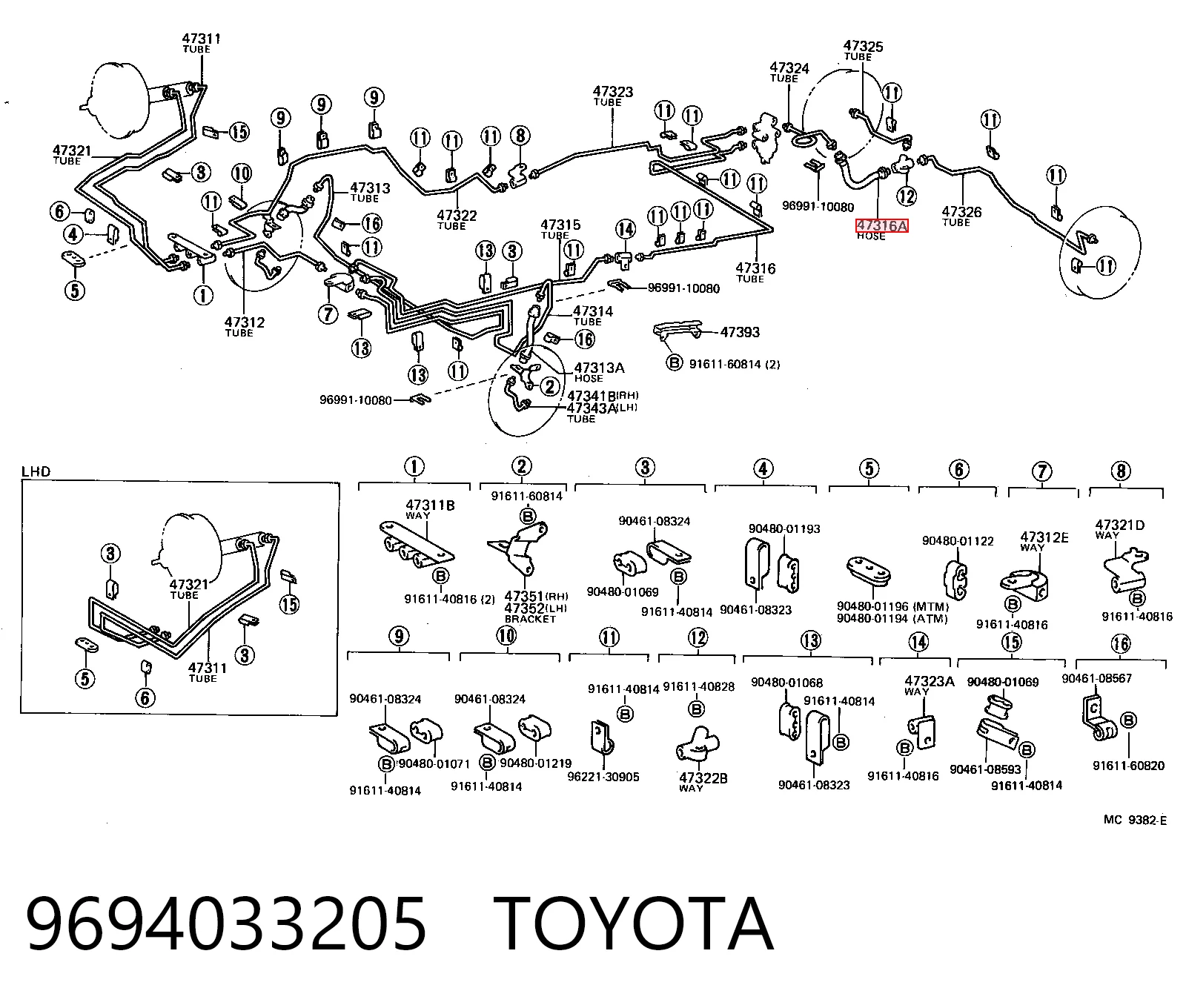 Tubo de frenos delantero para Toyota Hiace II H5