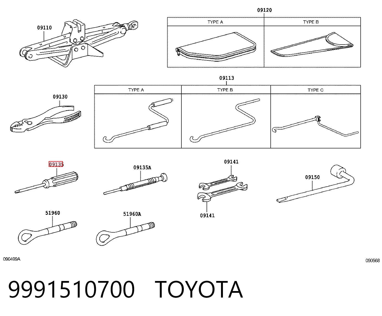 9991510700 Toyota Destornillador